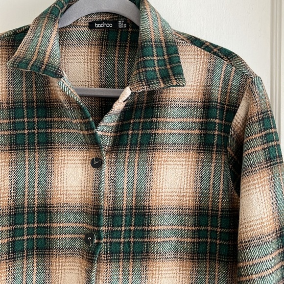 Boohoo Heavyweight Plaid Shacket Forest Green & Brown Shirt Jacket Size 6 - Picture 2 of 9